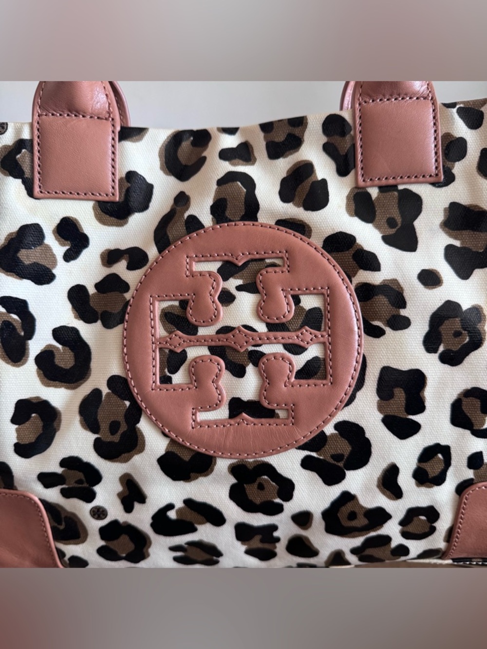 Tory Burch Leopard-Print Canvas Tote with Tan Leather Trim - Picture 5 of 12